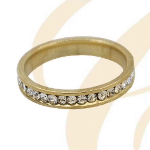 Size 7 Stainless Steel Eternity Band Gold Ring NEW - Picture 3 of 5